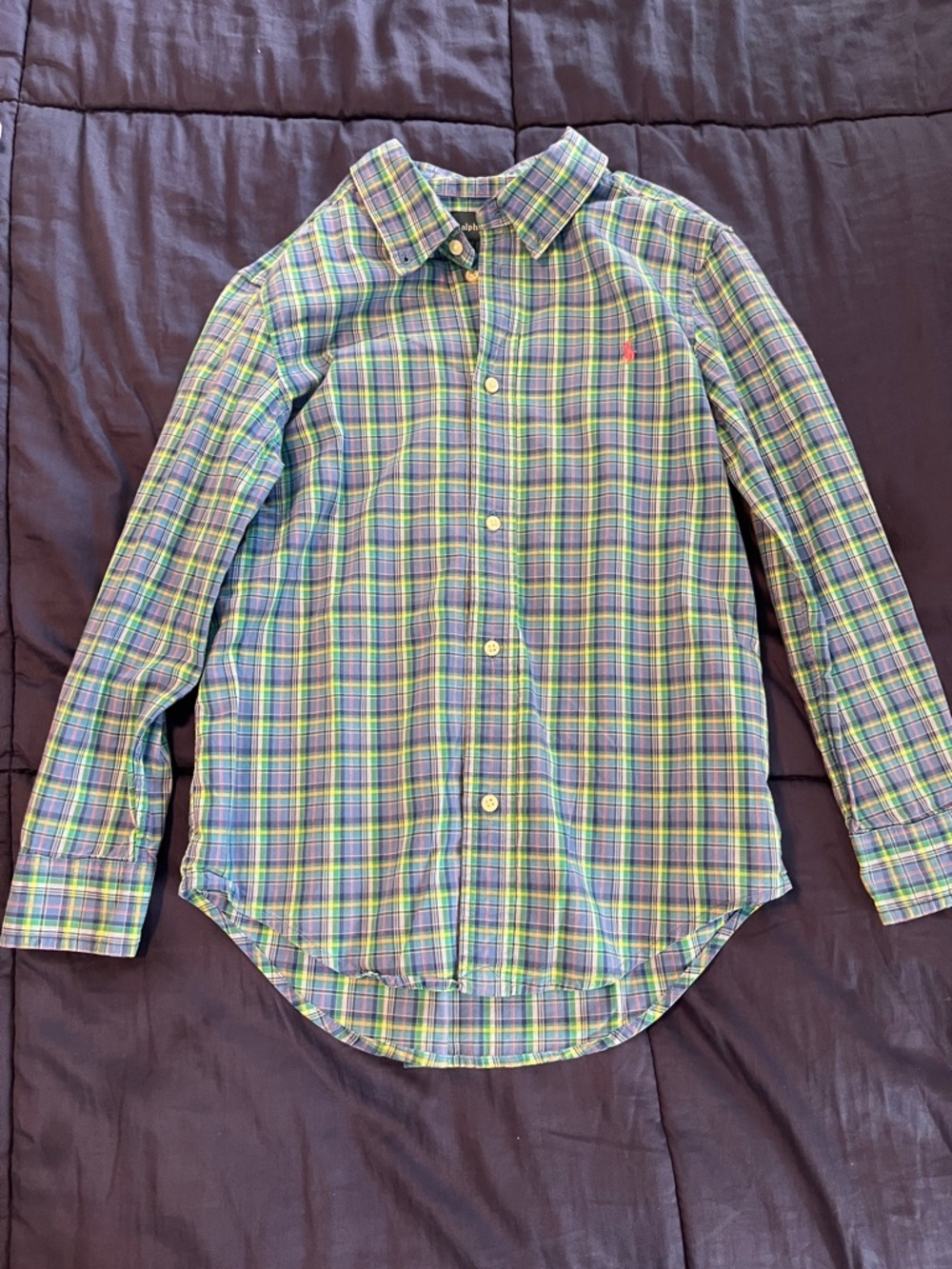 Boys Ralph Lauren Green and Blue Plaid Button-Down Shirt